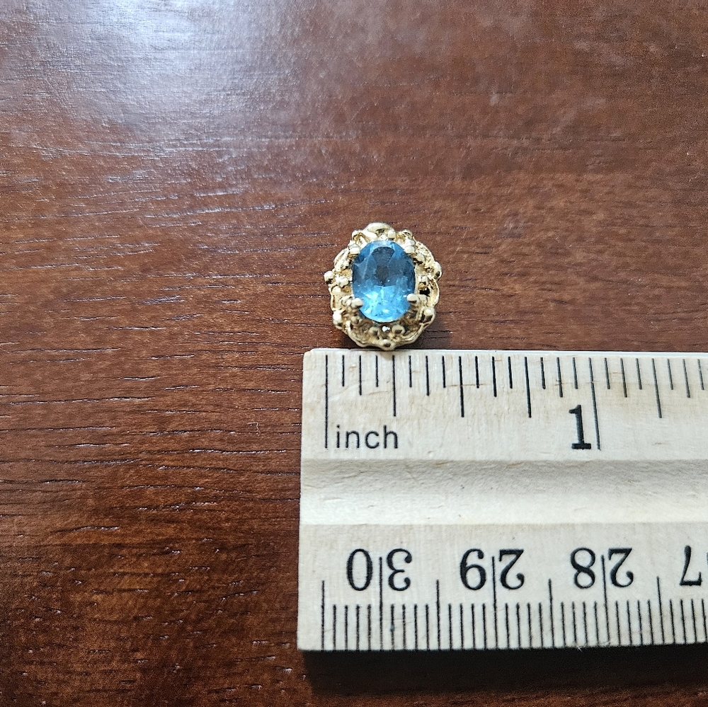 Stunning Oval Blue Topaz 14k Solid YG Slide Bracelet Charm / Pendant - Picture 5 of 7